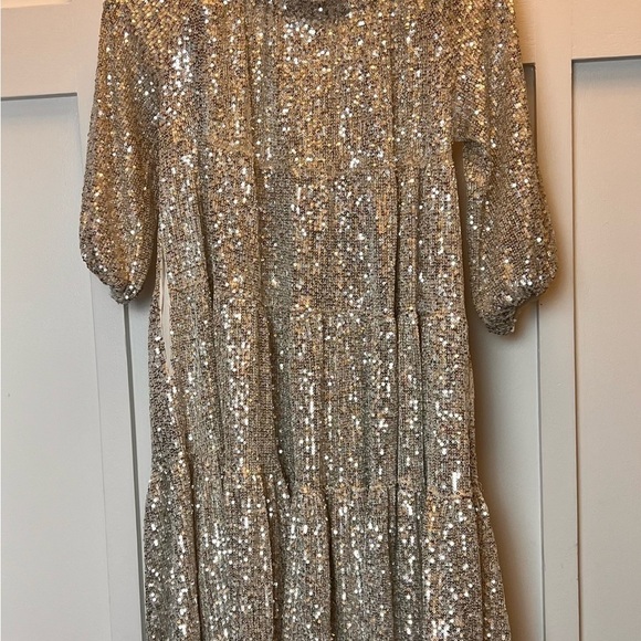 $295 Muche et Muchette Viky Shift Dress Silver Sequin Pockets ONE SIZE Tunic - Picture 9 of 12